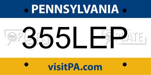 355LEP Pennsylvania License Plate