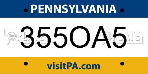 355OA5 Pennsylvania License Plate