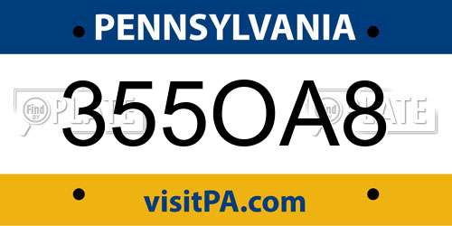355OA8 Pennsylvania License Plate