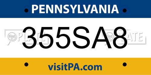 355SA8 Pennsylvania License Plate