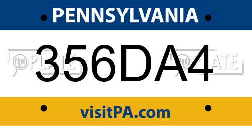 356DA4 Pennsylvania License Plate