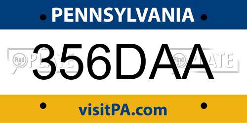 356DAA Pennsylvania License Plate