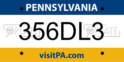 356DL3 Pennsylvania License Plate