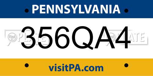 356QA4 Pennsylvania License Plate