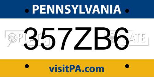357ZB6 Pennsylvania License Plate