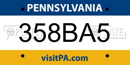 358BA5 Pennsylvania License Plate
