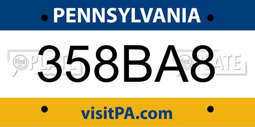 358BA8 Pennsylvania License Plate