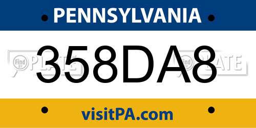 358DA8 Pennsylvania License Plate