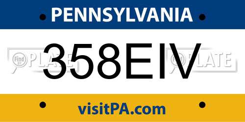 358EIV Pennsylvania License Plate