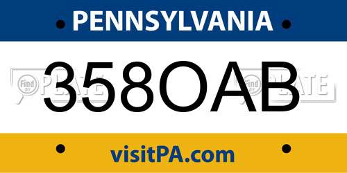 358OAB Pennsylvania License Plate