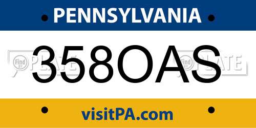 358OAS Pennsylvania License Plate