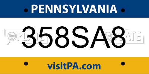 358SA8 Pennsylvania License Plate