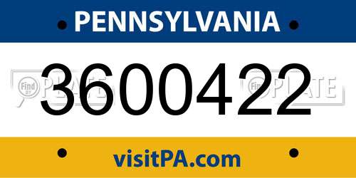 3600422 Pennsylvania License Plate