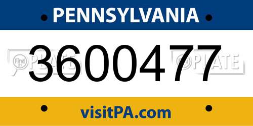 3600477 Pennsylvania License Plate