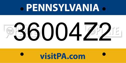 36004Z2 Pennsylvania License Plate