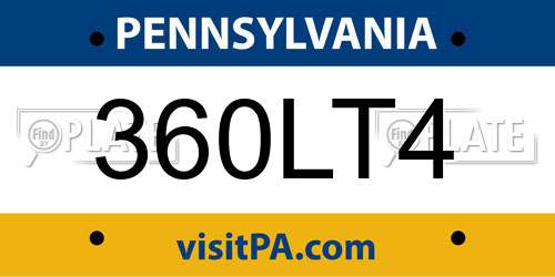 360LT4 Pennsylvania License Plate