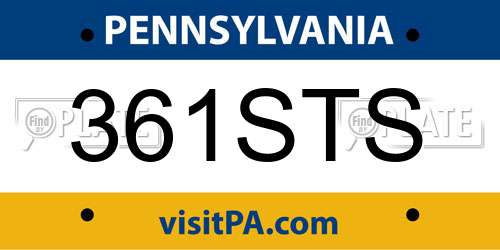 361STS Pennsylvania License Plate