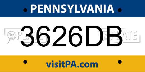 3626DB Pennsylvania License Plate