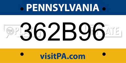 362B96 Pennsylvania License Plate