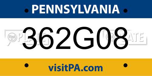 362G08 Pennsylvania License Plate