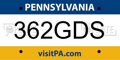 362GDS Pennsylvania License Plate