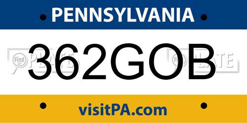 362GOB Pennsylvania License Plate