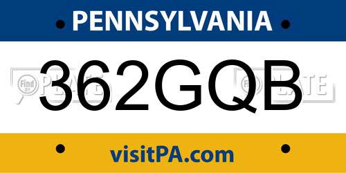 362GQB Pennsylvania License Plate