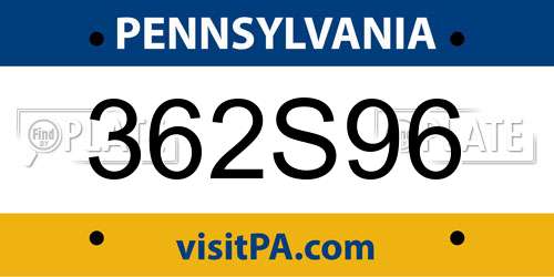 362S96 Pennsylvania License Plate
