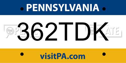 362TDK Pennsylvania License Plate