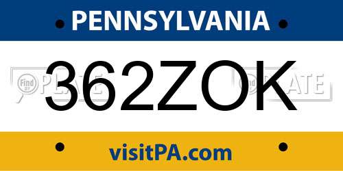 362ZOK Pennsylvania License Plate
