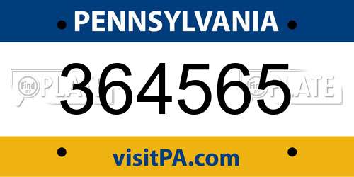 364565 Pennsylvania License Plate