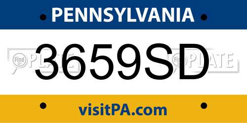 3659SD Pennsylvania License Plate