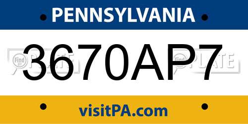 3670AP7 Pennsylvania License Plate
