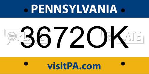 3672OK Pennsylvania License Plate
