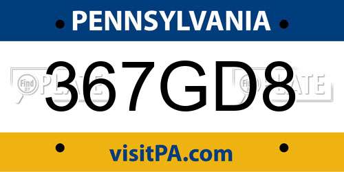 367GD8 Pennsylvania License Plate