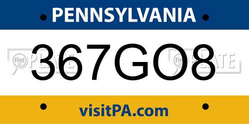 367GO8 Pennsylvania License Plate