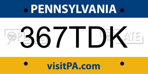 367TDK Pennsylvania License Plate