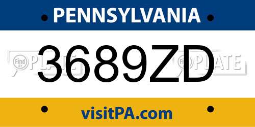 3689ZD Pennsylvania License Plate
