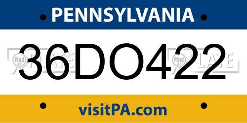 36DO422 Pennsylvania License Plate