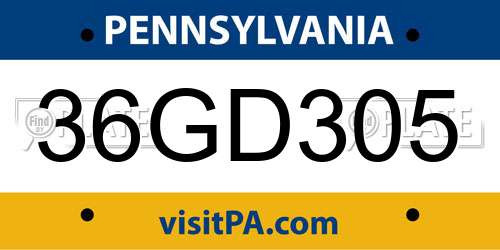 36GD305 Pennsylvania License Plate