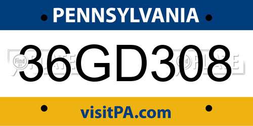 36GD308 Pennsylvania License Plate