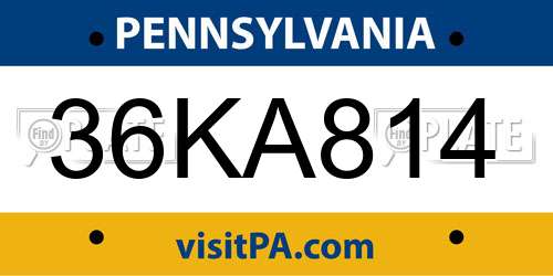 36KA814 Pennsylvania License Plate