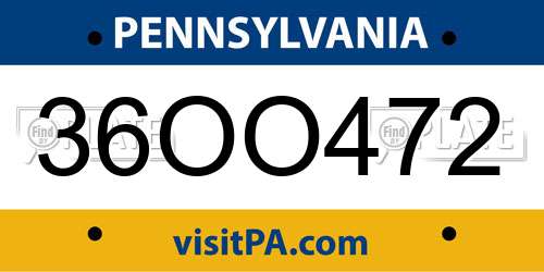 36OO472 Pennsylvania License Plate