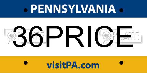 36PRICE Pennsylvania License Plate