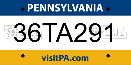 36TA291 Pennsylvania License Plate