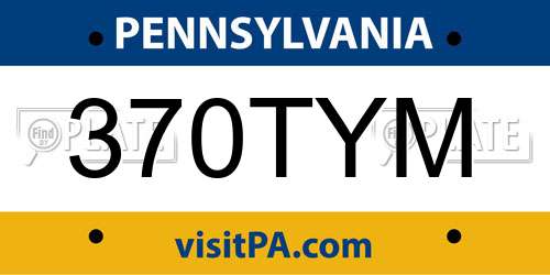 370TYM Pennsylvania License Plate