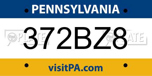 372BZ8 Pennsylvania License Plate