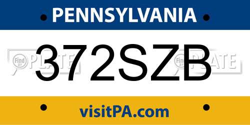 372SZB Pennsylvania License Plate