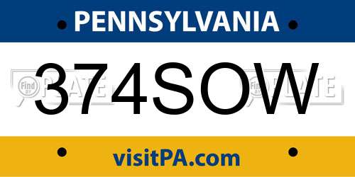 374SOW Pennsylvania License Plate