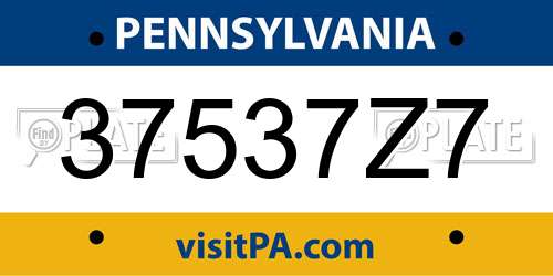 37537Z7 Pennsylvania License Plate